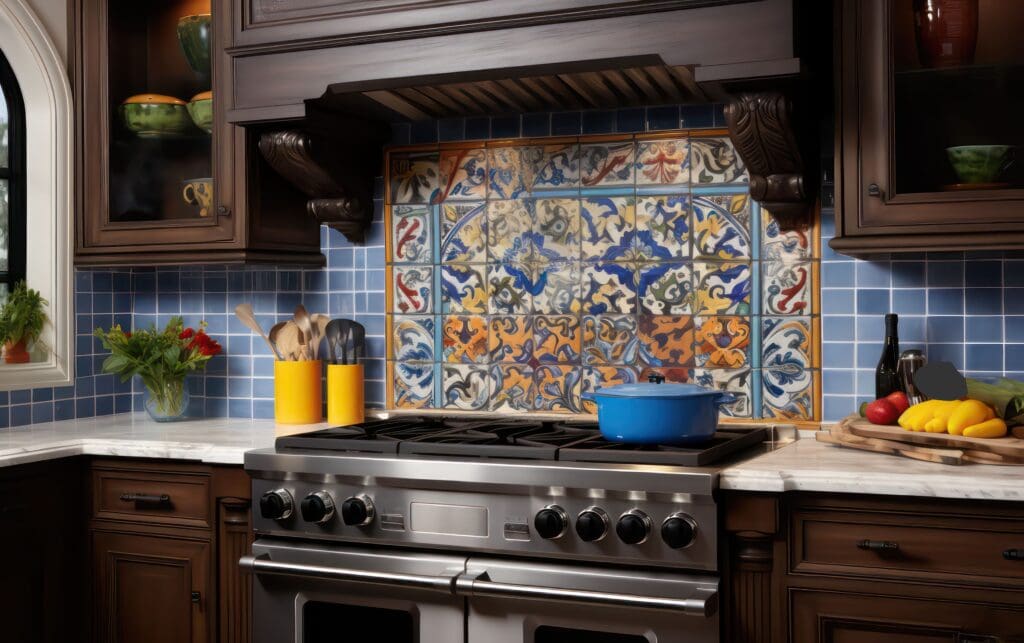 Focal point tiles and two different backsplashes in the kitchen with NYKB