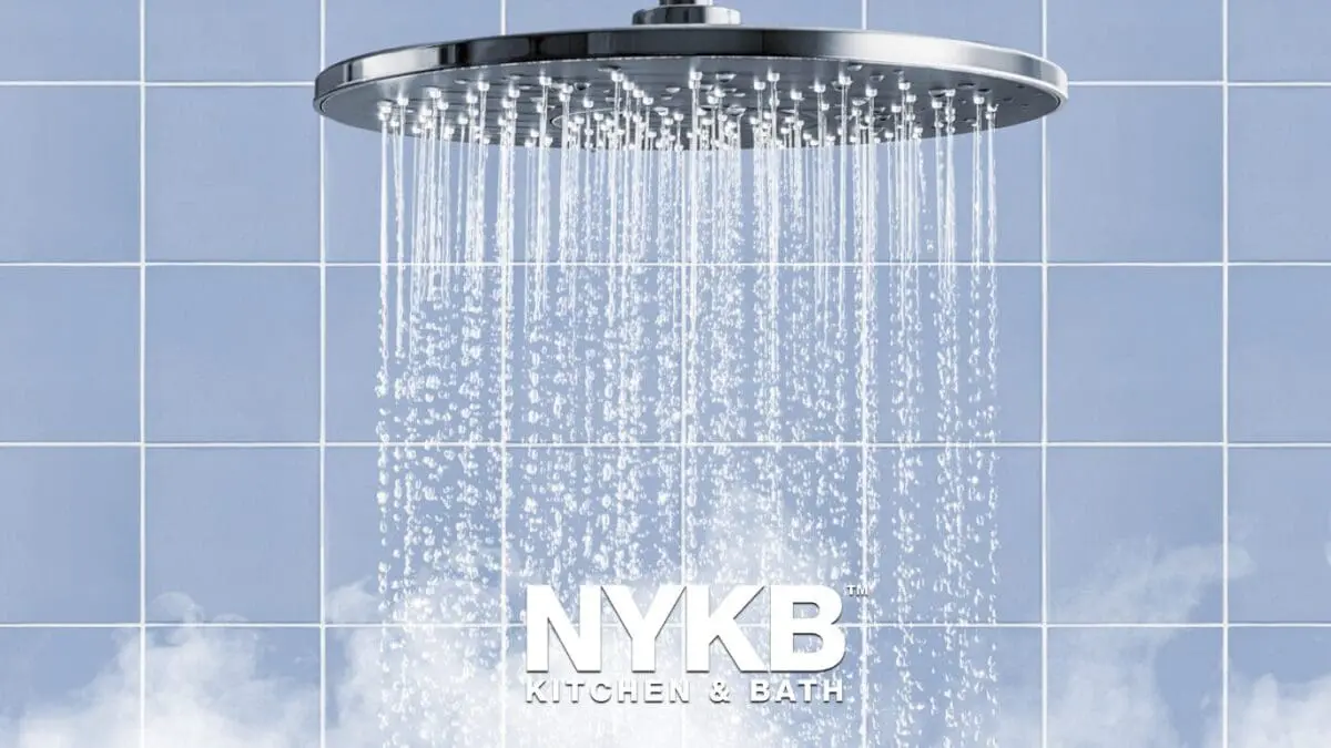 shower pouring and steam tiles on the background